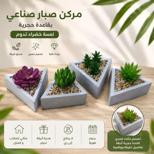 مجموعة من نباتات الصبار الصناعية داخل أوعية حجرية...