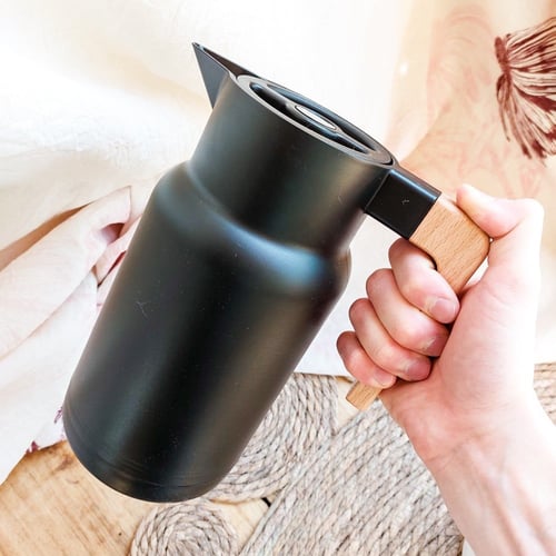 ترمس بمقبض خشبي سعة 1 لتر (متوفر لون اسود وابيض)