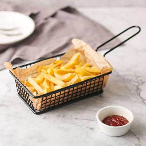 سلة ستيل لتقديم البطاطس والمقليات مستطيلة بيد (متو...