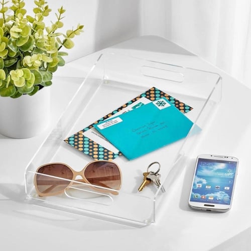 طقم صينية تقديم اكليريك ( 2 حبه ) مستطيلة شفافة بم...