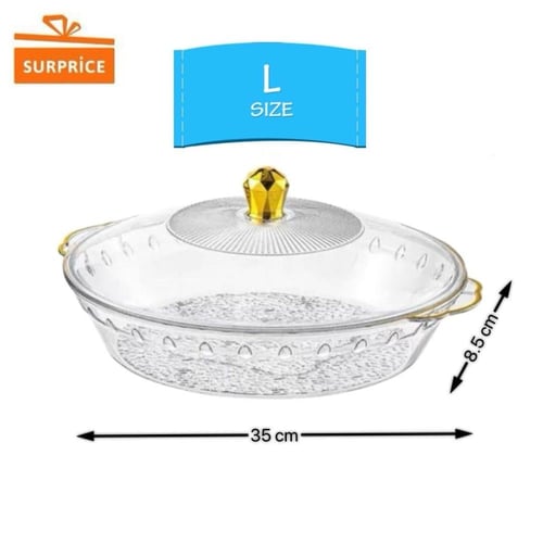صينية تقديم اكريليك دائرية بمقبض | شفاف ذهبي (متوف...