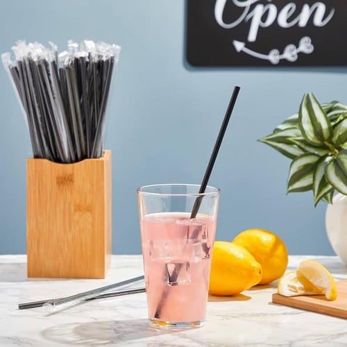 مصاص عصير مستقيم اسود مغلف بلاستيك شفاف | طول 210م...