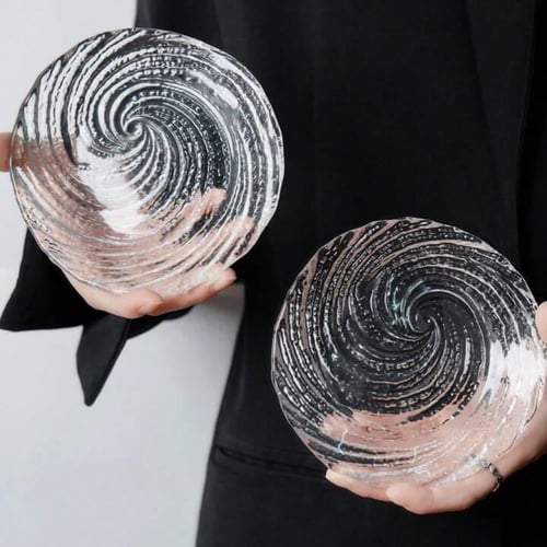 طقم صحون ضيافة زجاج مع ستاند أسود - 6 صحون