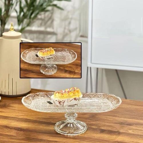 صحن تقديم زجاج بقاعدة بالشكل المستطيل والبيضاوي (م...