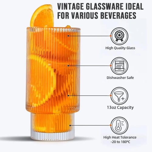 طقم كأس زجاجي بتصميم مخطط ضيق من الأسفل | 2 قطعة