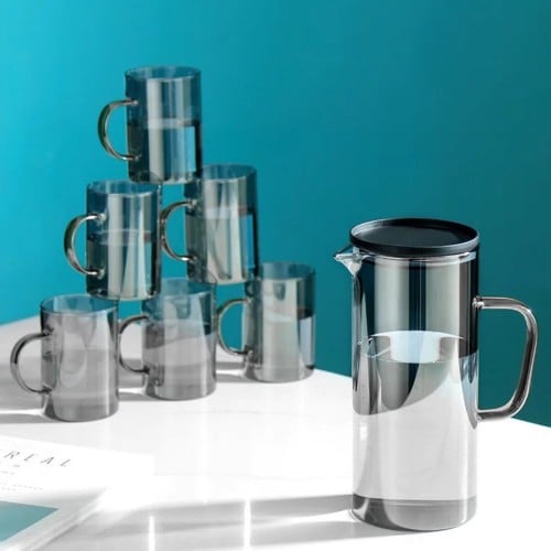 طقم جيك اسطواني رصاصي و 6 كاسات زجاج