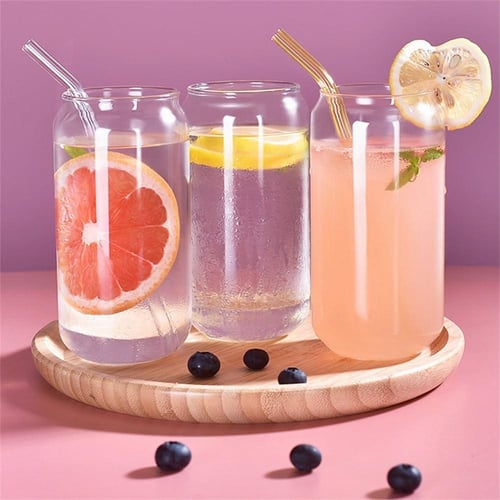 طقم اكواب زجاج اسطوانية من (5 حبات) مع مصاص زجاج |...