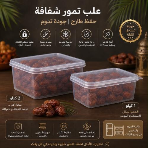 مجموعة علب تمور شفافة من 12 قطعة | نص كيلو و ١ كيل...