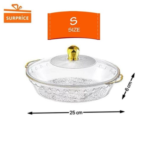صينية تقديم اكريليك دائرية بمقبض | شفاف ذهبي (متوف...