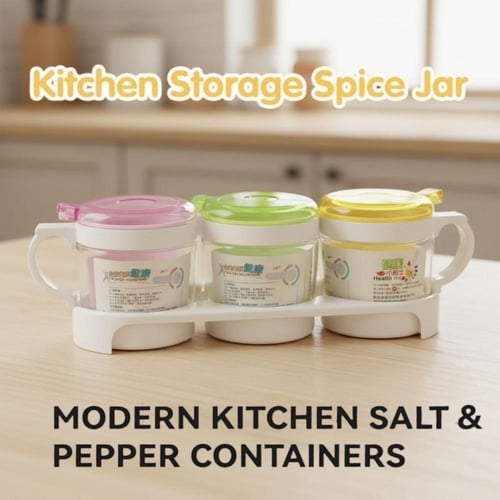 طقم علب توابل وبهارات زجاج من 3 قطع بغطاء اكليريك...