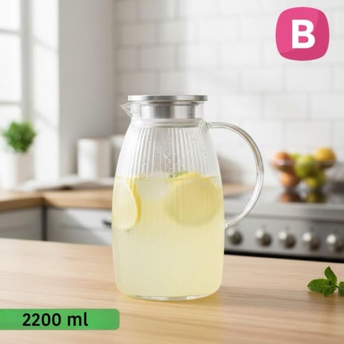 جيك عصير زجاج بغطاء ستيل فضي (متوفر 4 موديلات)