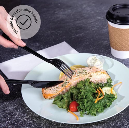 ملاعق وشوك بلاستيك حجم كبير ومتين باللون الاسود |...