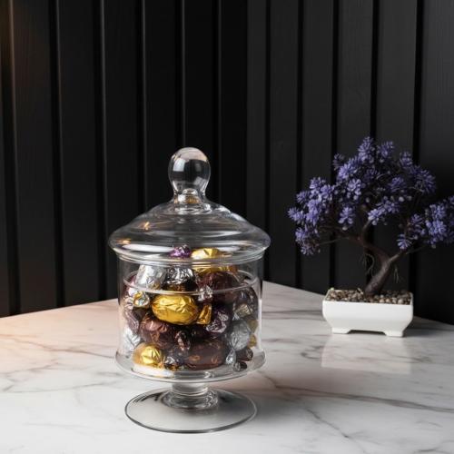 فازة تقديم زجاج بقاعدة وغطاء للحلويات والشوكولاته...