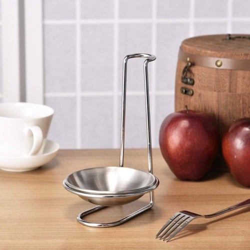 استاند ملاعق مع صحن باللون الفضي من الستانلس ستيل