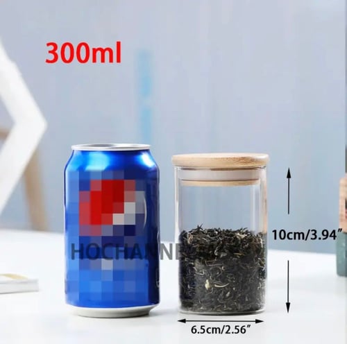 برطمان زجاج غطاء خشبي - قطر 6.5 (متوفر 4 احجام)