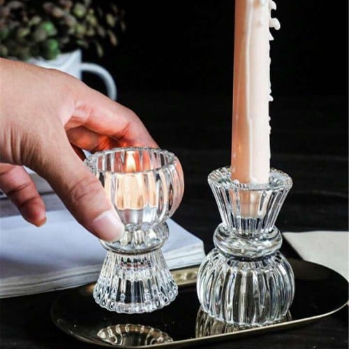 شمعدان حامل شموع زجاج ثنائي 8سم