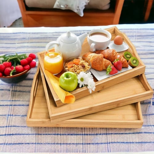 صواني تقديم خشب مستطيلة بمقابض (متوفر 3 احجام)