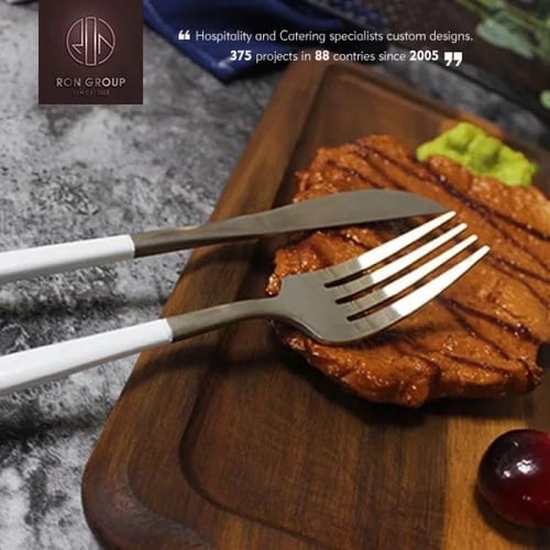 طقم أدوات مائدة فضي - 4 قطع (متوفر اسود وابيض)