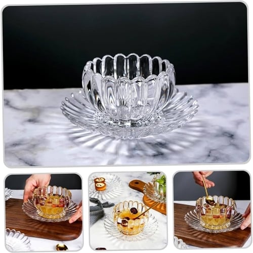 زجاج تقديم كريستالي شفاف مع الصحن