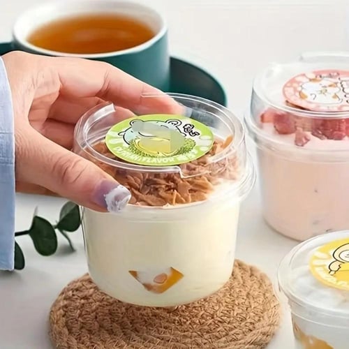 مجموعة علب حلى بلاستيك دائرية مع غطاء محكم ولون شف...