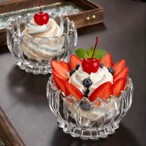 طقم زبادي حلا ومكسرات زجاج كرستالي (4/3 قطع) بحجمي...