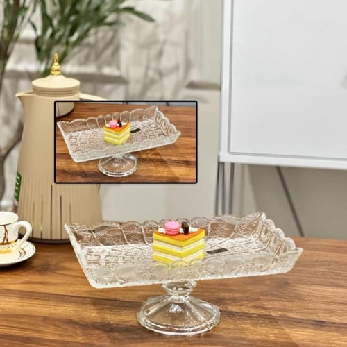 صحن تقديم زجاج بقاعدة بالشكل المستطيل والبيضاوي (م...