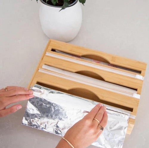 حامل خشبي لتنظيم القصدير والنايلون وورق زبده | مفر...