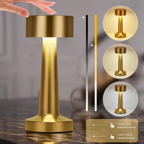 اباجورة مصباح طاولة LED مع مستشعر لمس ذهبي بثلاث د...
