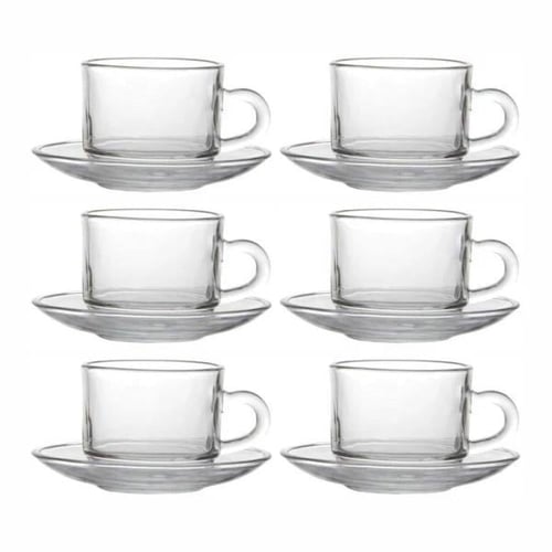 ‎طقم اكواب شاي وقهوة زجاج مع الصحون 200مل | 12 قطع...