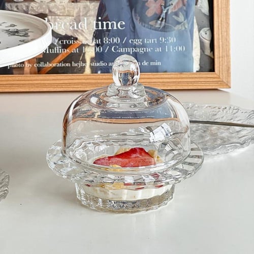 زجاج تقديم شفاف بقاعدة وغطاء متحرك | 3 حبات