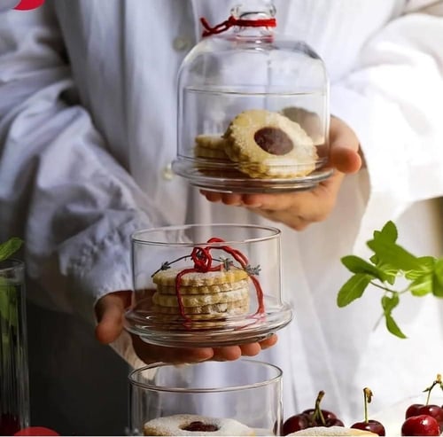 طقم علبة تقديم زجاج (3 حبات) شفافة بغطاء متحرك 260...