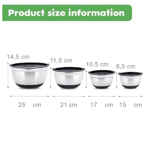 طقم اوعية ستانلس ستيل من 4 قطع مع اغطية سوداء،