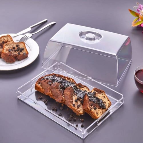 حافظة تقديم كيك وحلويات من البلاستيك الشفاف مع غطا...