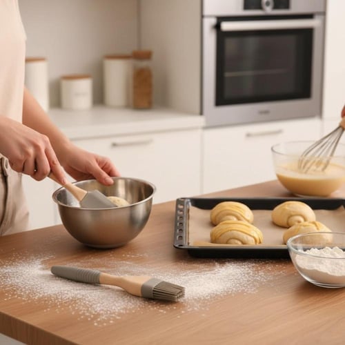 طقم ادوات مطبخ سليكون بيد خشب من 4 قطع بجودة عالية