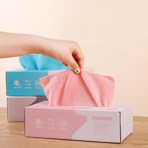 فوط ومناشف تنظيف قطنية مايكروفايبر ملونة بعلبة اني...