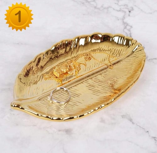 طقم صحن تقديم ذهبي (3 حبات) بتصميم ورق شجرة وزهرة...