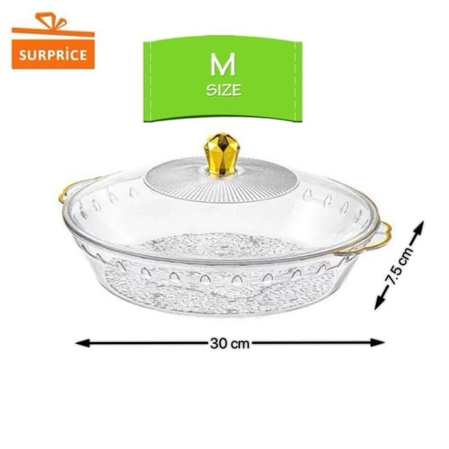 صينية تقديم اكريليك دائرية بمقبض | شفاف ذهبي (متوف...