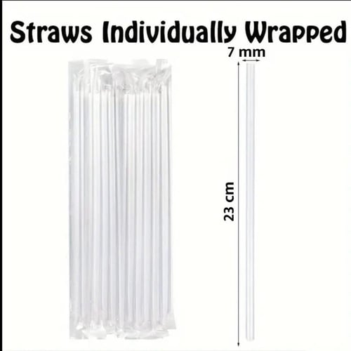 مصاص عصير مستقيم شفاف مغلف 7ملي | طول 230ملي - 180...