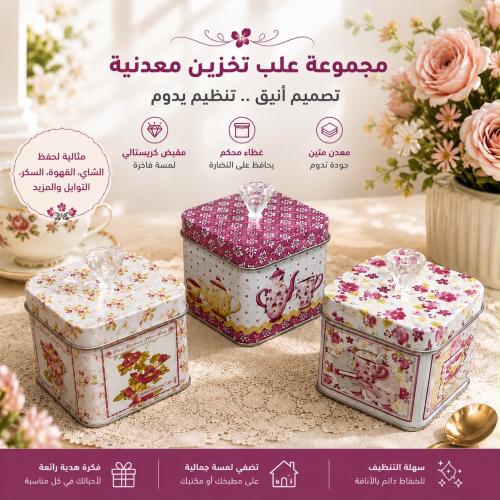 مجموعة علب تخزين معدنية صغيرة ( 6 قطع ) مربعة الشك...