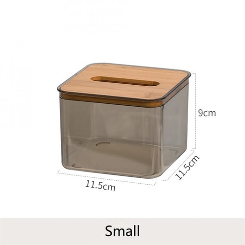 علبة مناديل اكليريك صغيرة بغطاء خشب