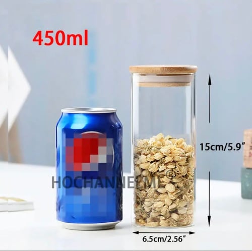 برطمان زجاج غطاء خشبي - قطر 6.5 (متوفر 4 احجام)