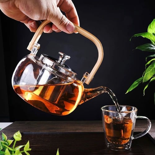ابريق شاي زجاجي انيق – بيد خشب – 1200 مل