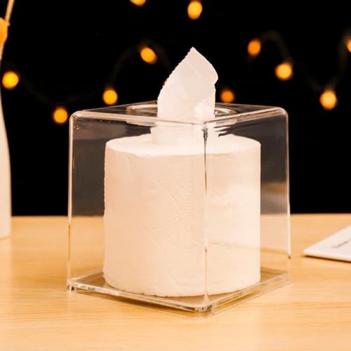 علبة مناديل اكليريك شفافه مربعة الشكل