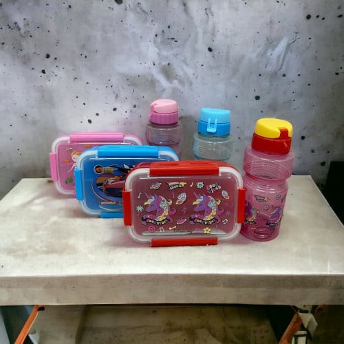 لانش بوكس برسومات مع مطارة (متوفر 3 الوان)