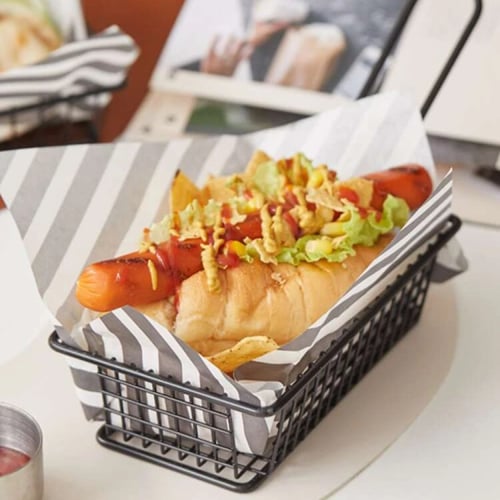 سلة ستيل لتقديم البطاطس والمقليات مستطيلة بيد (متو...