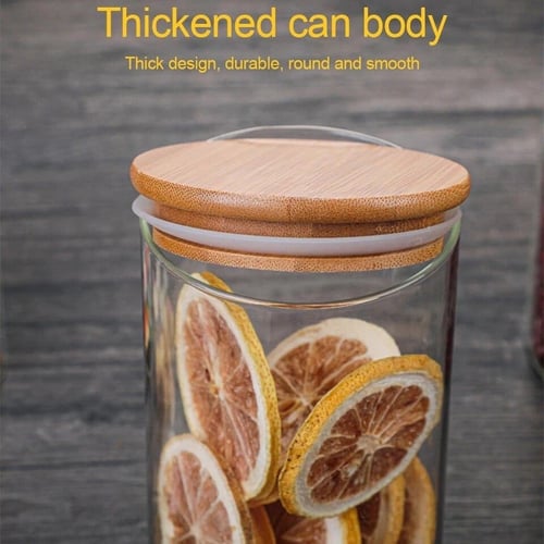 برطمان زجاج غطاء خشبي - قطر 6.5 (متوفر 4 احجام)