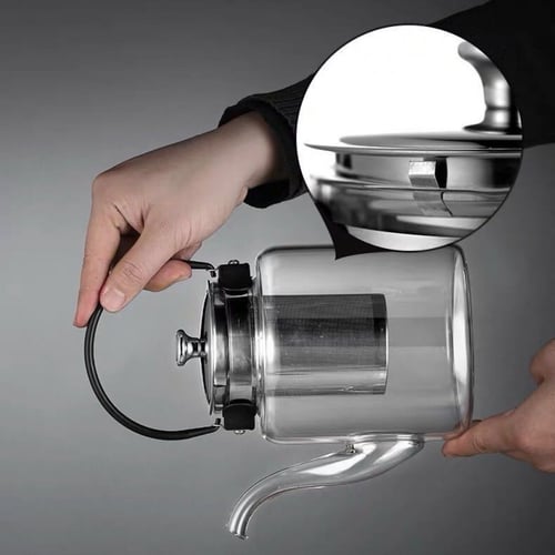 ابريق شاي زجاجي انيق – مسكة استيل اسود – 1200 مل