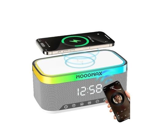 ساعة منبه ذكية 6 في 1 مع شاحن لاسلكي وسماعة بلوتوث