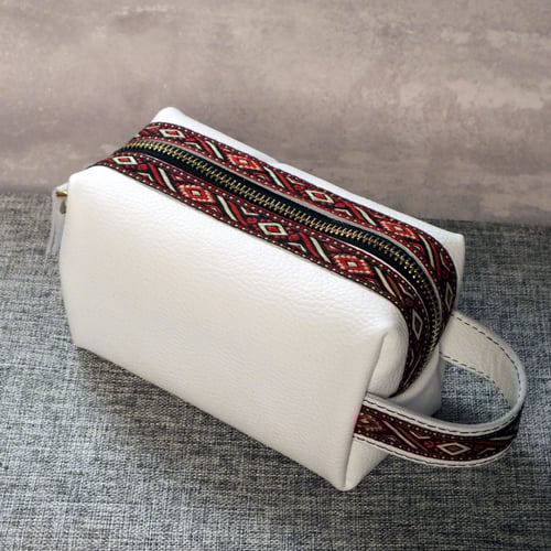 حقيبة يد جلد طبيعي أبيض