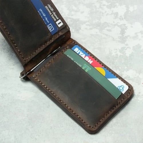 محفظة فاخرة من الجلد الطبيعي الايطالي بني معتق